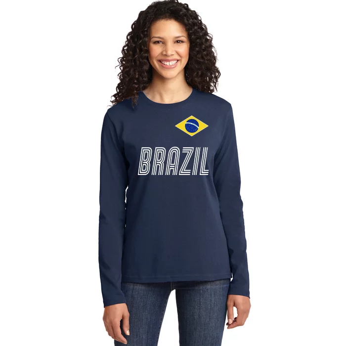 Brazil Soccer Team Jersey Flag Ladies Long Sleeve Shirt