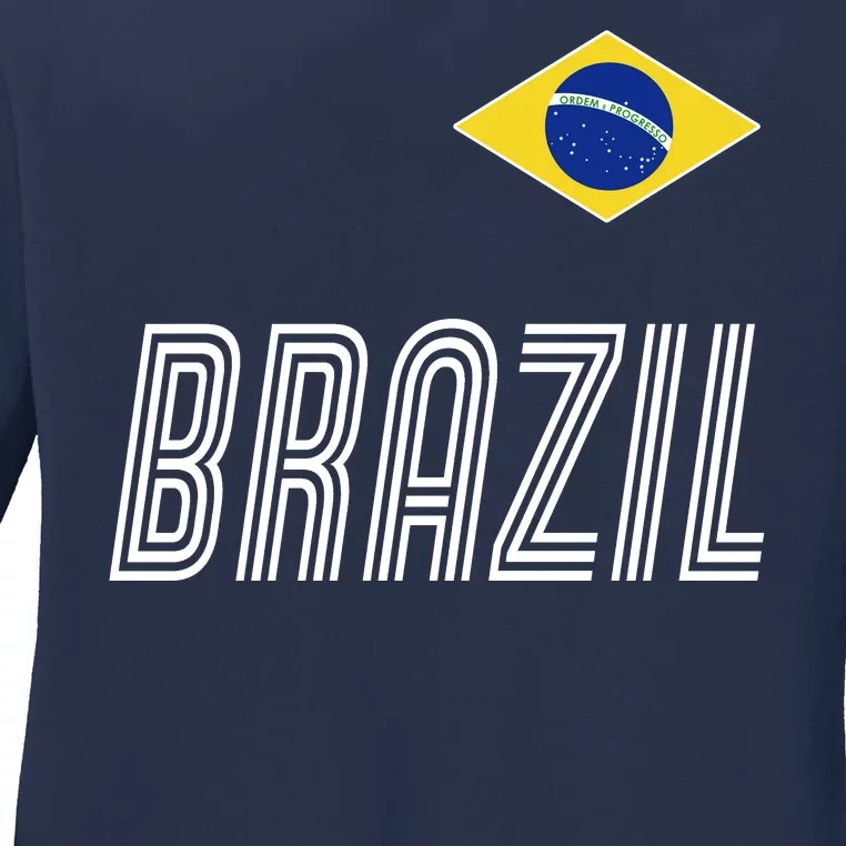 Brazil Soccer Team Jersey Flag Ladies Long Sleeve Shirt