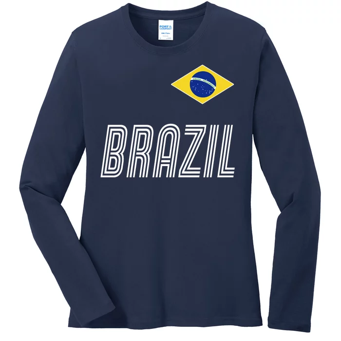 Brazil Soccer Team Jersey Flag Ladies Long Sleeve Shirt