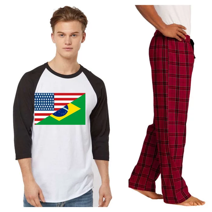 Brazil USA American Flag Raglan Sleeve Pajama Set