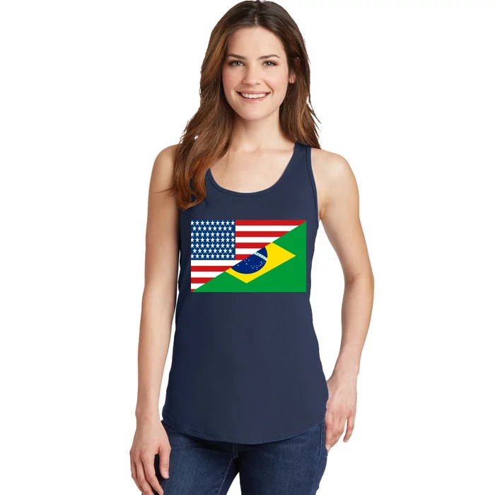 Brazil USA American Flag Ladies Essential Tank