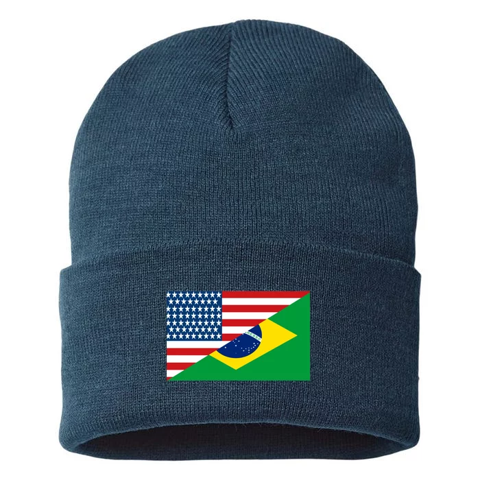 Brazil USA American Flag Sustainable Knit Beanie