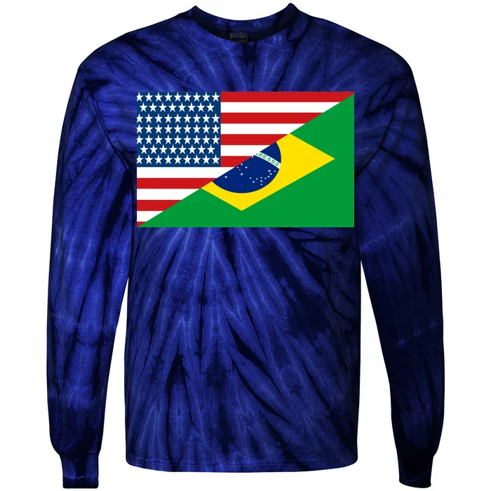 Brazil USA American Flag Tie-Dye Long Sleeve Shirt