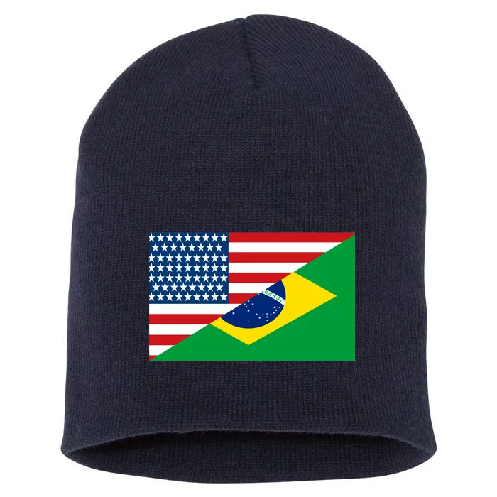 Brazil USA American Flag Short Acrylic Beanie