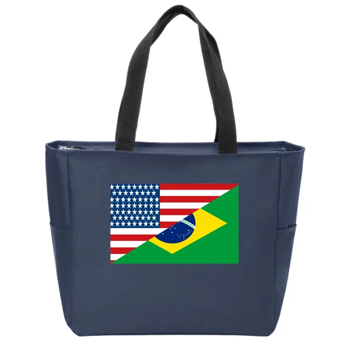 Brazil USA American Flag Zip Tote Bag