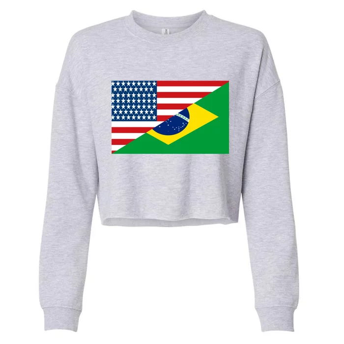 Brazil USA American Flag Cropped Pullover Crew