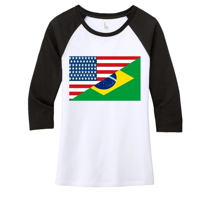 Brazil USA American Flag Women's Tri-Blend 3/4-Sleeve Raglan Shirt