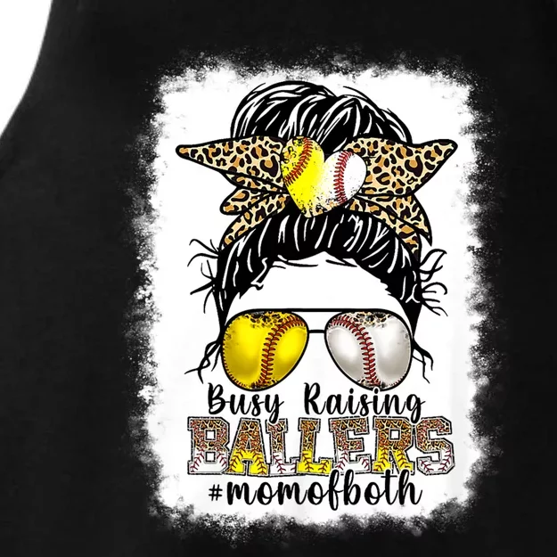 Busy Raising Ballers Baseball Softball Messy Bun Mom Of Both Ladies Tri-Blend Wicking Tank