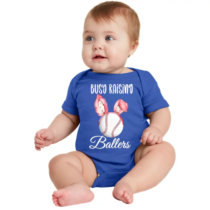 Busy Raising Ballers Softball Baseball Easter Bunny Ears Gift Baby Bodysuit