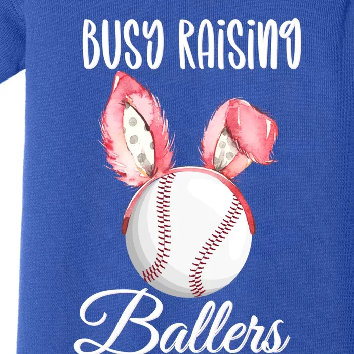 Busy Raising Ballers Softball Baseball Easter Bunny Ears Gift Baby Bodysuit