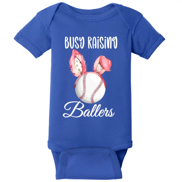 Busy Raising Ballers Softball Baseball Easter Bunny Ears Gift Baby Bodysuit