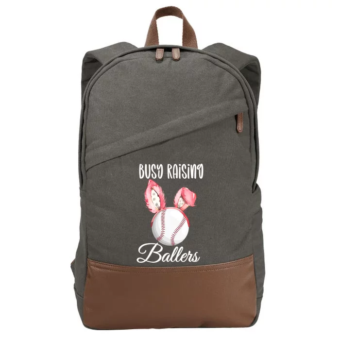 Busy Raising Ballers Softball Baseball Easter Bunny Ears Gift Cotton Canvas Backpack