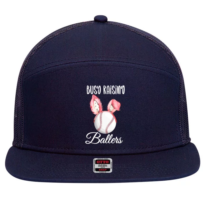 Busy Raising Ballers Softball Baseball Easter Bunny Ears Gift 7 Panel Mesh Trucker Snapback Hat