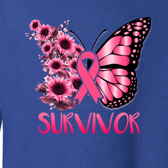 Butterfly Ribbon Breast Cancer Survivor Pink Awareness Gift Toddler Sweatshirt