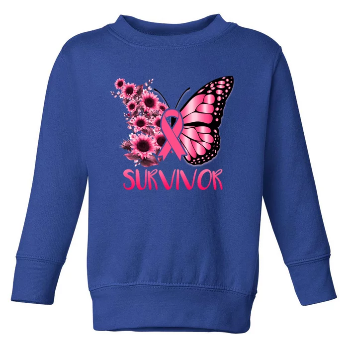 Butterfly Ribbon Breast Cancer Survivor Pink Awareness Gift Toddler Sweatshirt