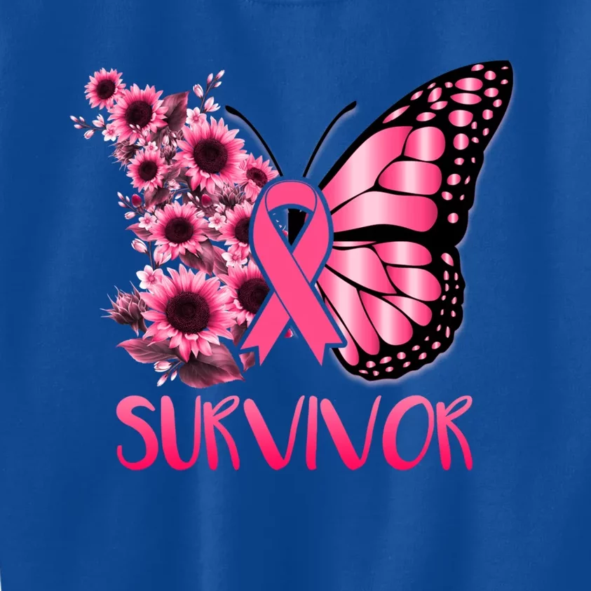 Butterfly Ribbon Breast Cancer Survivor Pink Awareness Gift Kids Sweatshirt