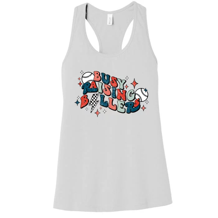 Busy Raising Ballers Funny Baseball Lover Mothers Day Women's Racerback Tank