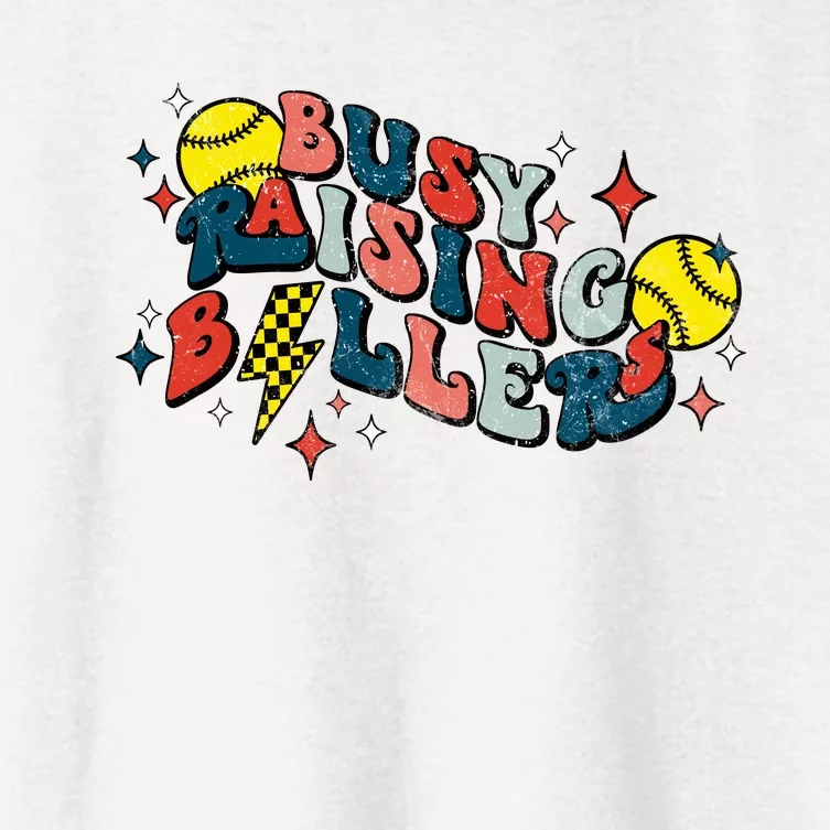 Busy Raising Ballers Funny softball Lover Mothers Day Women's Crop Top Tee