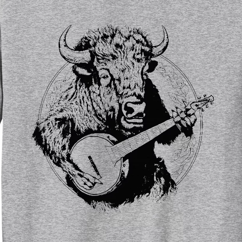 Buffalo Retro Bison Animal Playing Banjo Music Graphic Tall Sweatshirt