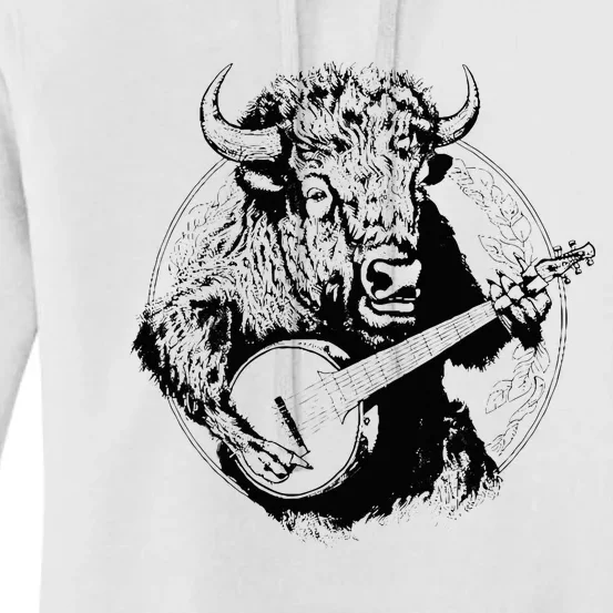 Buffalo Retro Bison Animal Playing Banjo Music Graphic Women's Pullover Hoodie