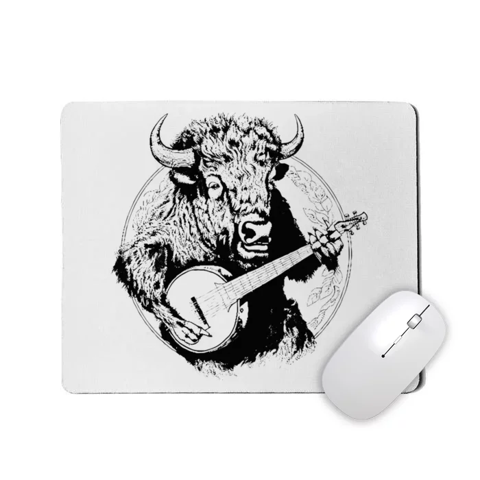 Buffalo Retro Bison Animal Playing Banjo Music Graphic Mousepad