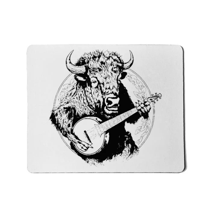 Buffalo Retro Bison Animal Playing Banjo Music Graphic Mousepad