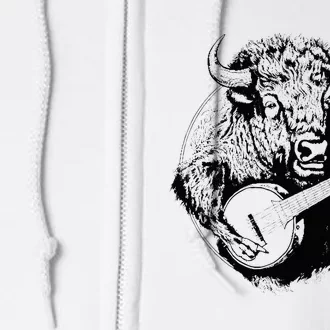 Buffalo Retro Bison Animal Playing Banjo Music Graphic Full Zip Hoodie