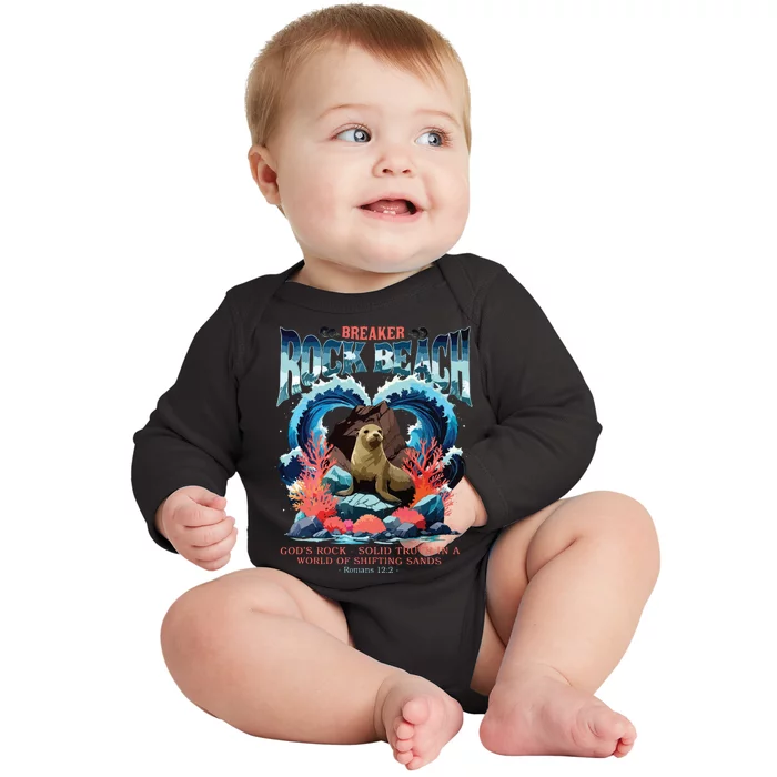 Breaker Rock Beach Vbs 2024 Gods Rock Solid Truth Christian Baby Long Sleeve Bodysuit