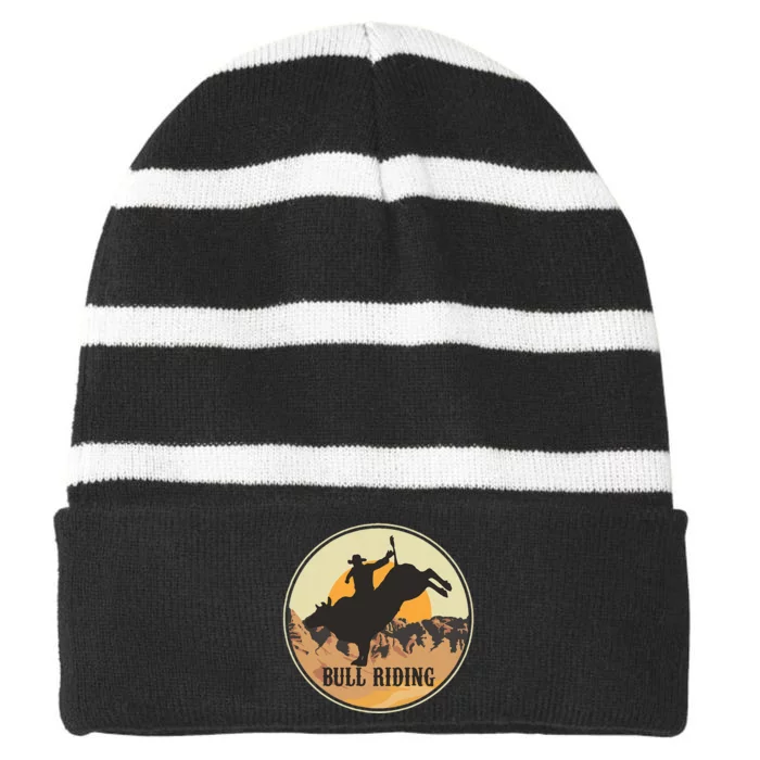 Bull Riding Bullriding Cowboy Western Rodeo Striped Beanie with Solid Band