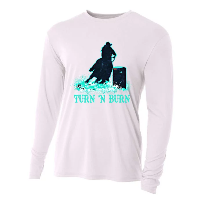 Barrel Racer Barrel Racing Horse Turn And Burn Teal Blue Cute Gift Cooling Performance Long Sleeve Crew