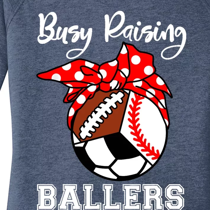 Busy Raising Ballers Funny Baseball Football Soccer Mom Women's Perfect Tri Tunic Long Sleeve Shirt