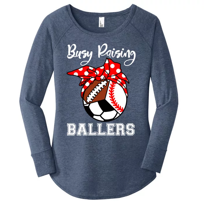 Busy Raising Ballers Funny Baseball Football Soccer Mom Women's Perfect Tri Tunic Long Sleeve Shirt