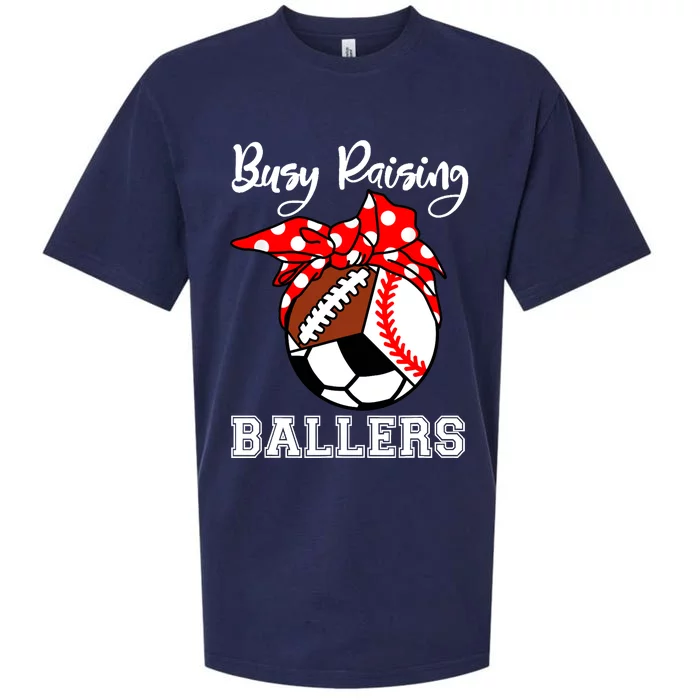 Busy Raising Ballers Funny Baseball Football Soccer Mom Sueded Cloud Jersey T-Shirt