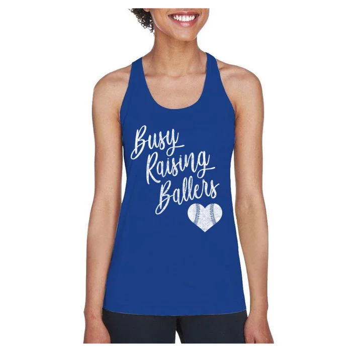 Busy Raising Ballers Baseball Softball Cute Gift Mom Gift Women's Racerback Tank