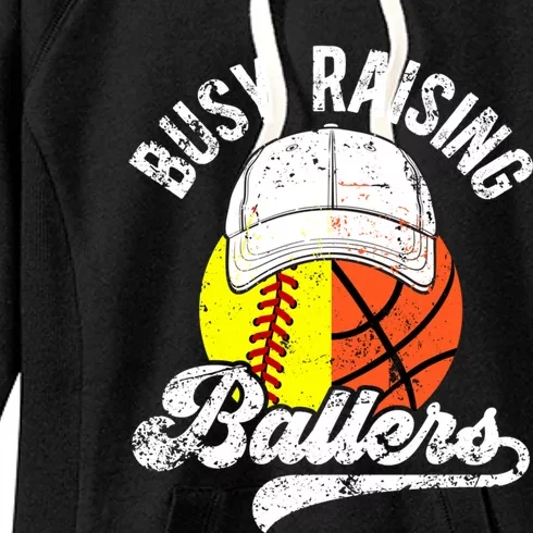 Busy Raising Ballers Basketball Softball Dad Funny Gift Women's Fleece Hoodie