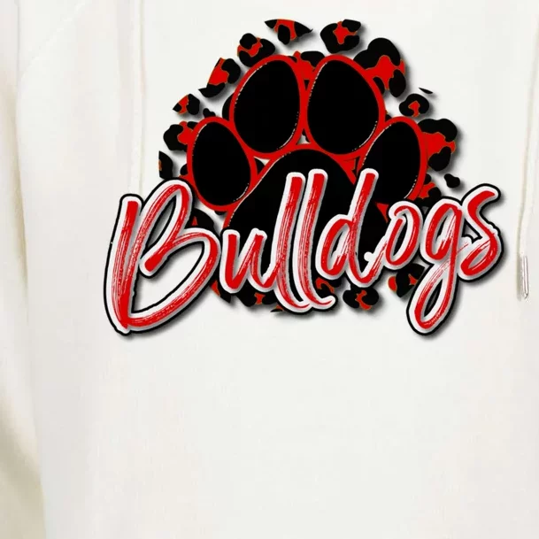 Bulldogs Red Black Cheetah School Sports Fan Team Spirit Womens Funnel Neck Pullover Hood