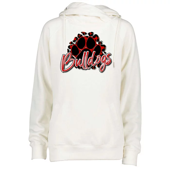 Bulldogs Red Black Cheetah School Sports Fan Team Spirit Womens Funnel Neck Pullover Hood