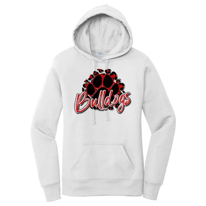 Bulldogs Red Black Cheetah School Sports Fan Team Spirit Women's Pullover Hoodie