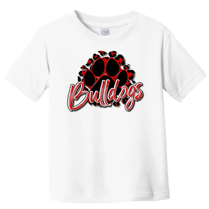 Bulldogs Red Black Cheetah School Sports Fan Team Spirit Toddler T-Shirt