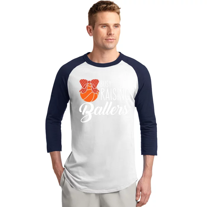 Busy Raising Ballers Basketball Mom Gift Baseball Sleeve Shirt