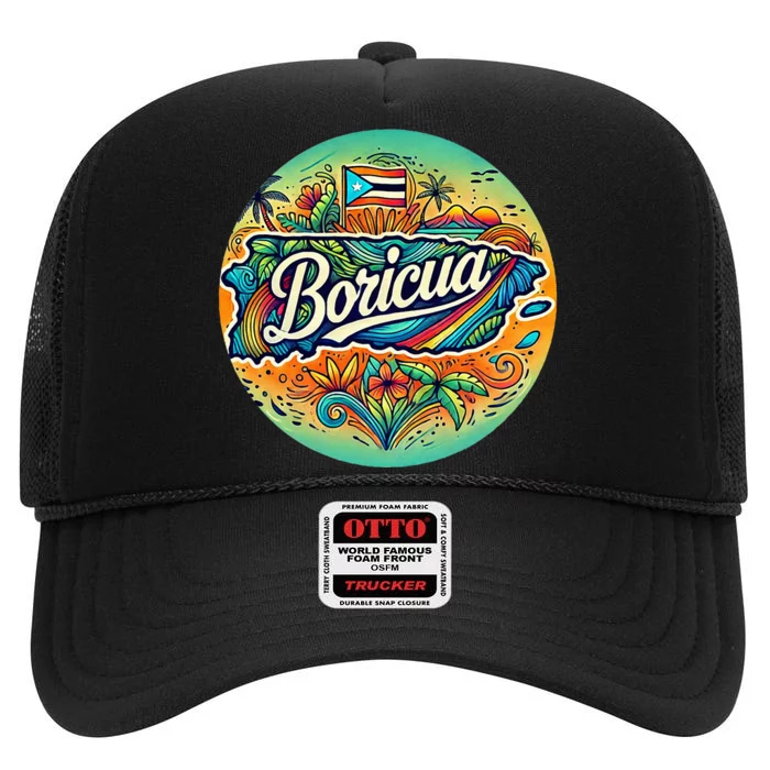 Boricua Roots High Crown Mesh Trucker Hat