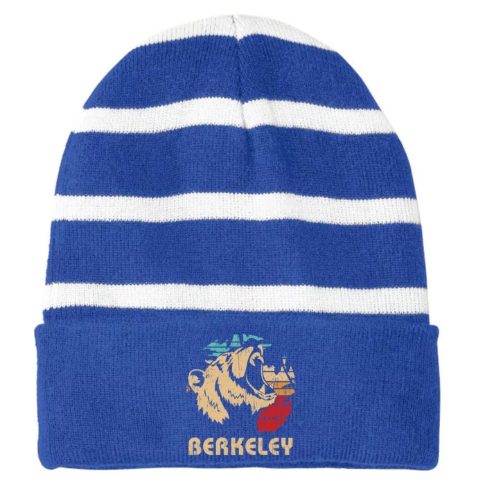 Berkeley Retro Bear Roaring Design Cute Gift Berkeley California Gift Striped Beanie with Solid Band