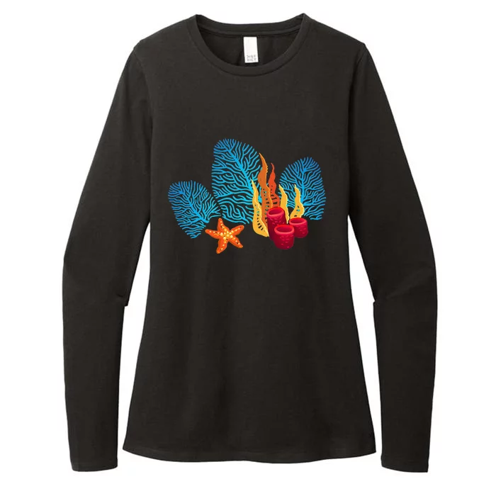 Bright Red Blue Coral Seaweed Marine Life Sea Life Starfish Womens CVC Long Sleeve Shirt