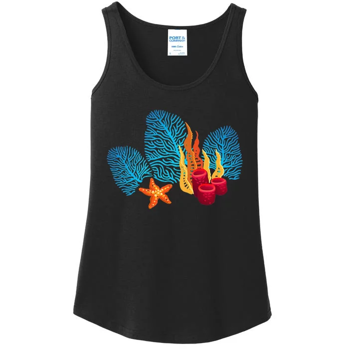 Bright Red Blue Coral Seaweed Marine Life Sea Life Starfish Ladies Essential Tank