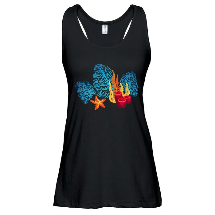 Bright Red Blue Coral Seaweed Marine Life Sea Life Starfish Ladies Essential Flowy Tank