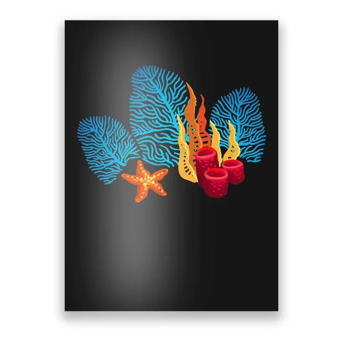 Bright Red Blue Coral Seaweed Marine Life Sea Life Starfish Poster