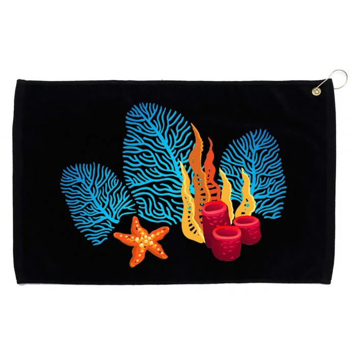 Bright Red Blue Coral Seaweed Marine Life Sea Life Starfish Grommeted Golf Towel