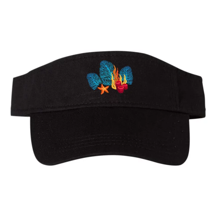 Bright Red Blue Coral Seaweed Marine Life Sea Life Starfish Valucap Bio-Washed Visor