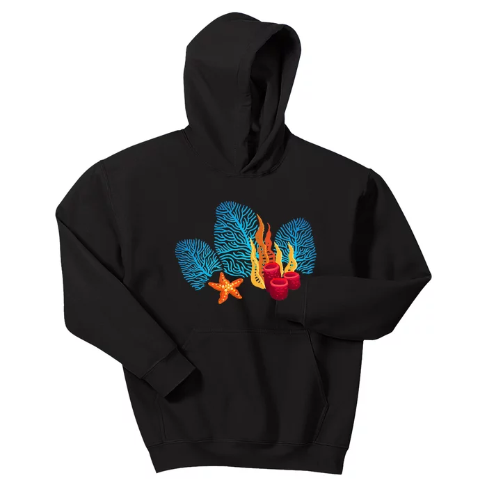 Bright Red Blue Coral Seaweed Marine Life Sea Life Starfish Kids Hoodie