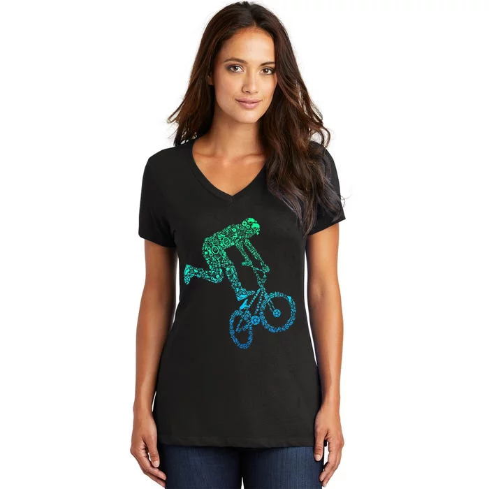 Bmx Rider Bike Bicycle Stunt Racing Women's V-Neck T-Shirt